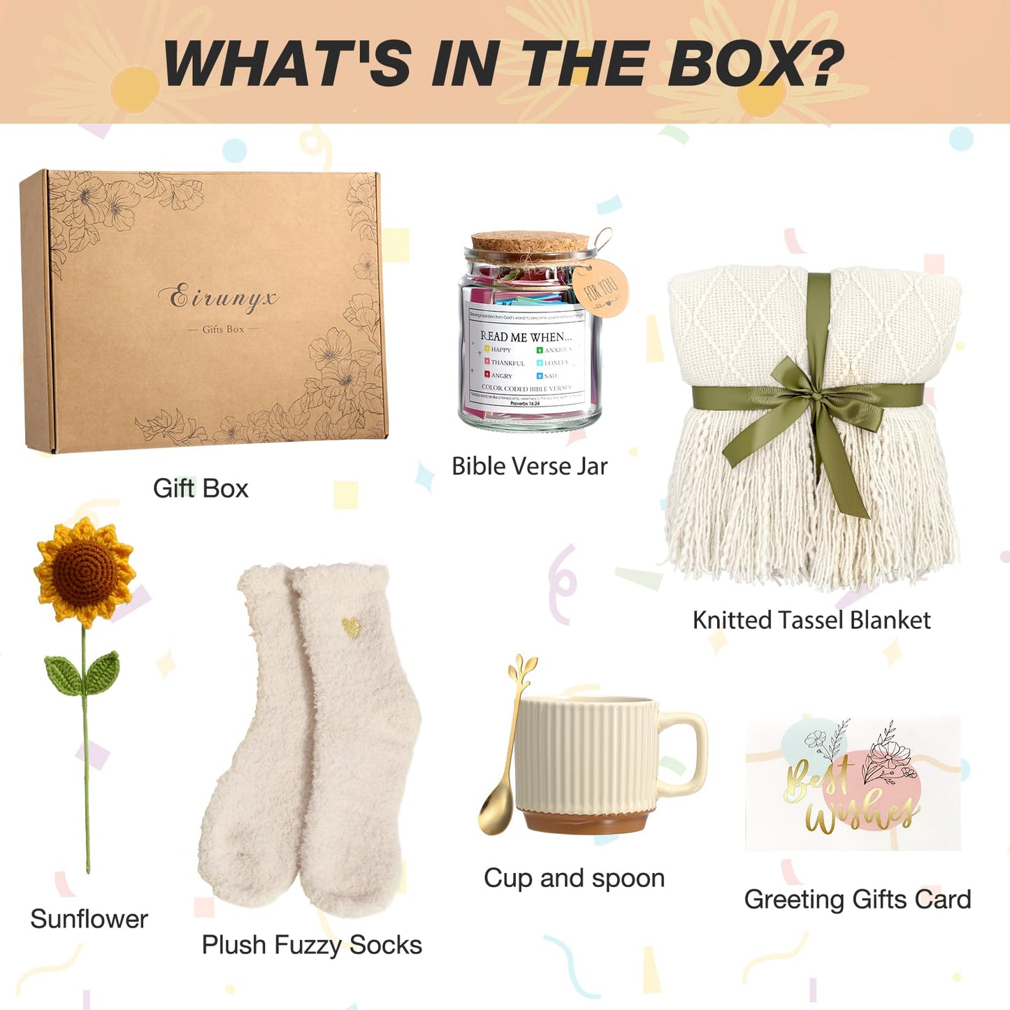 Eirunyx Self Care Gifts for Women Birthday Gift Basket, Sending Sunshine Sunflower Care Package Get Well Soon Gift Basket, Spiritual Inspirational/Christian for Women Mom Best Friend