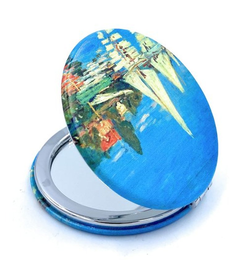 Aeisage Small Compact Mirror for Men Small Bag Mirror Lightweight Portable Mirror Hand Mirror Claude Monet Sea Argenteuil Birthday Gift for Friend