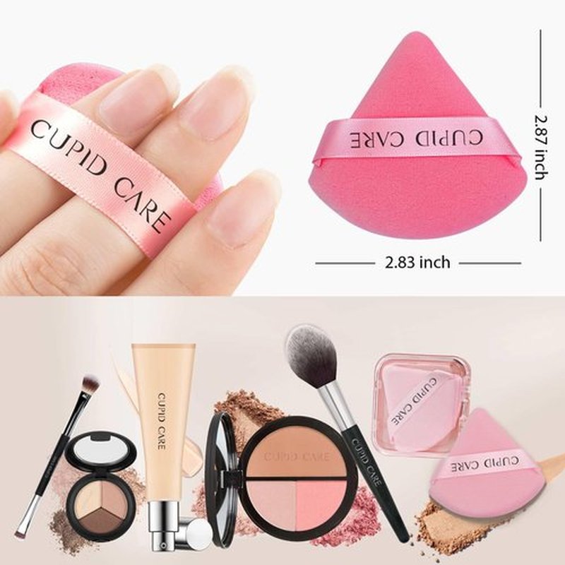 CUPID CARE 6 Pcs Powder Puff with 2 Travel Cases, Setting Powder Puffs for Face Powder and Foundation, Velour Makeup Puff for Loose Powder Body Powder, Skin-Friendly, Beauty Makeup Tools-Pink/Red