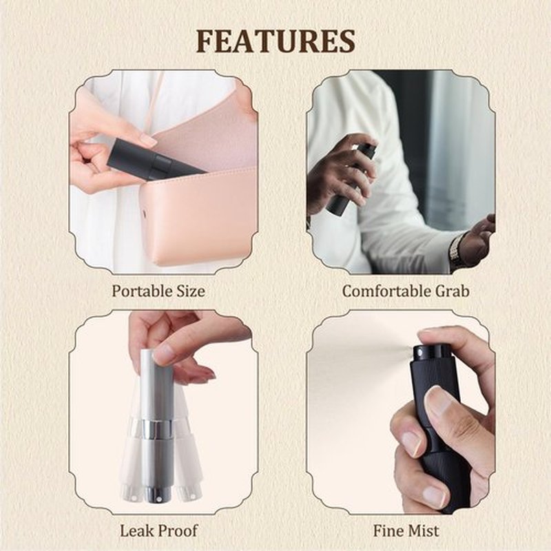 LISAPACK Travel Perfume Atomizer Bottle Refillable: Spray for Travel Size Cologne Empty - Small Portable Fragrance Refill Sprayer - 8ml, Stripe Black