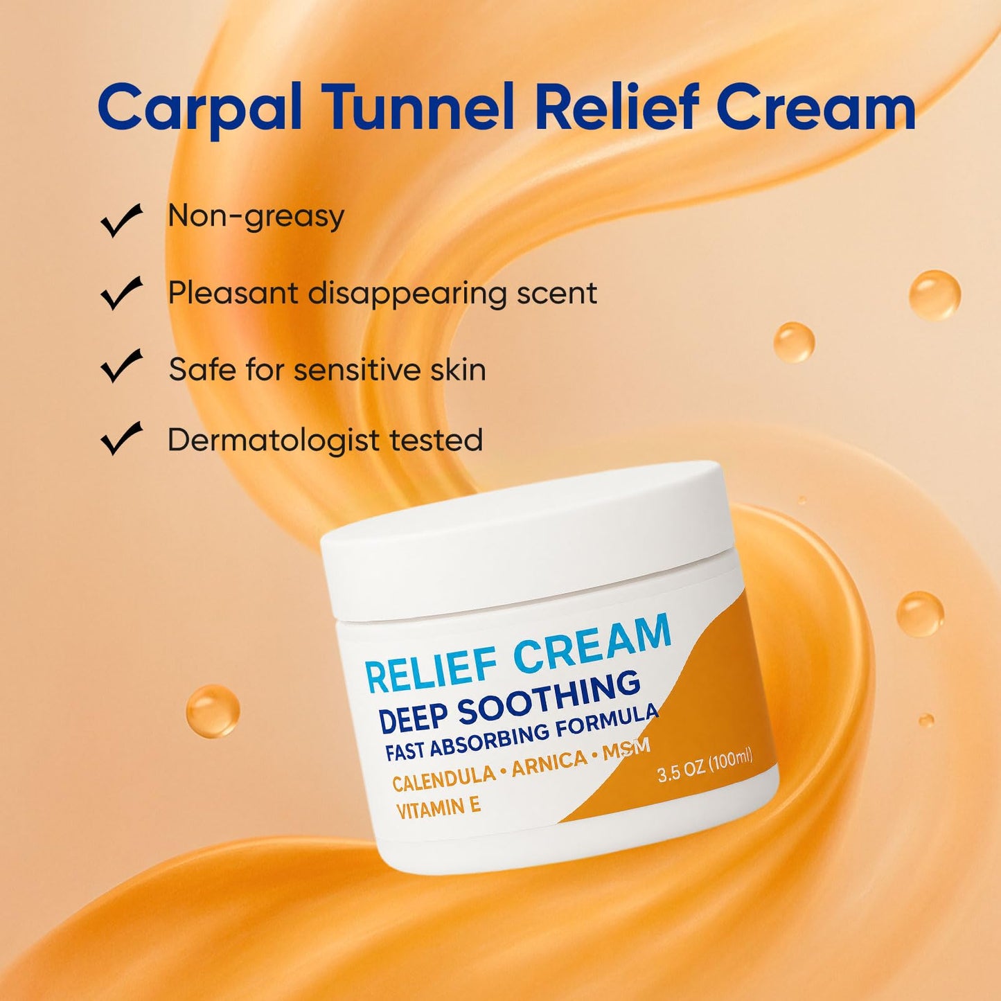 WOVOEO Carpal Tunnel Relief Cream, Herbal Nerve Relief Cream for Hands & Wrists, Non-Greasy Formula with Arnica, Emu Oil and Turmeric Oil, 3.5 oz