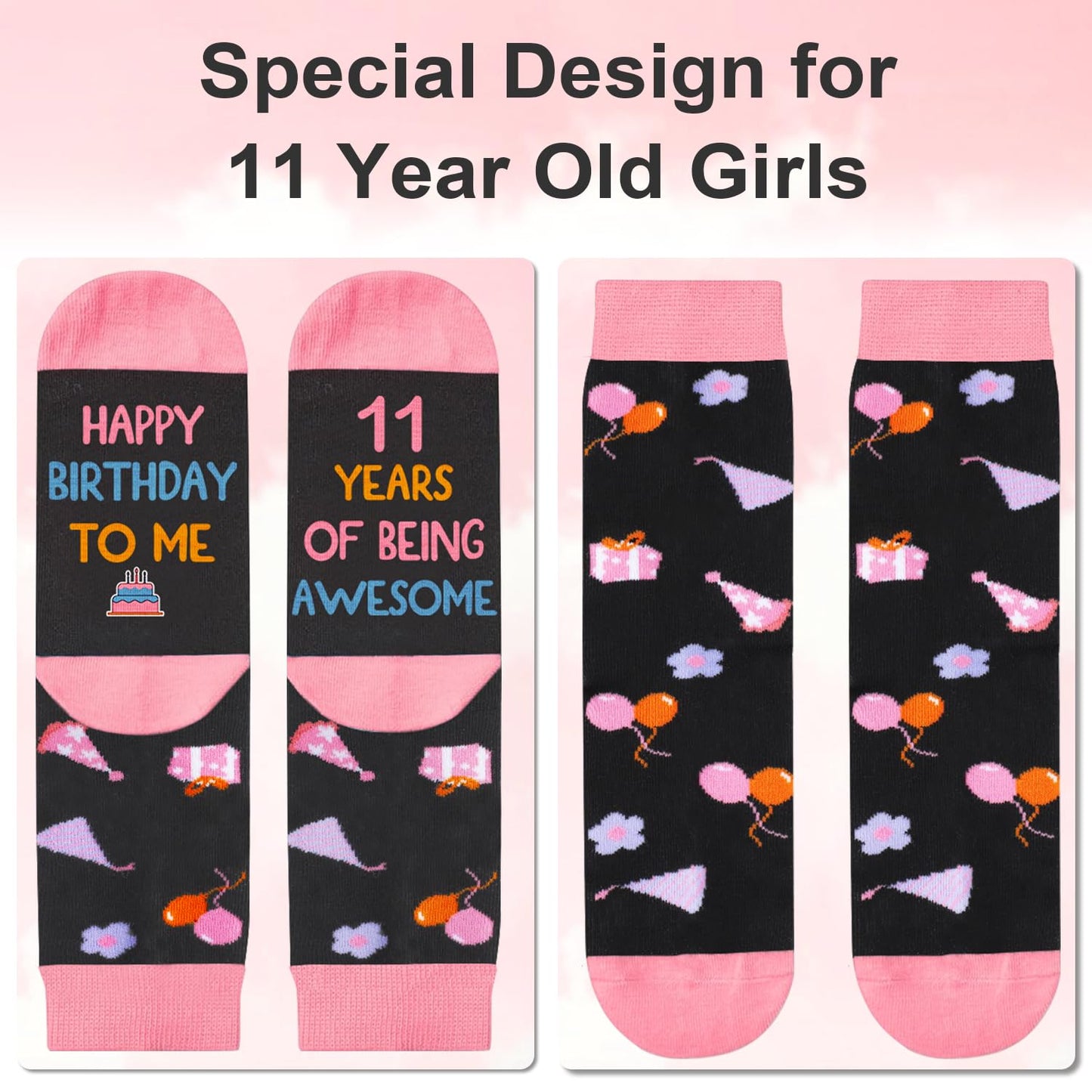 Juesly 11 Year Old Birthday Gifts for Girls - Socks for Girls with Pop Up Birthday Card, Presents for 11 Year Old