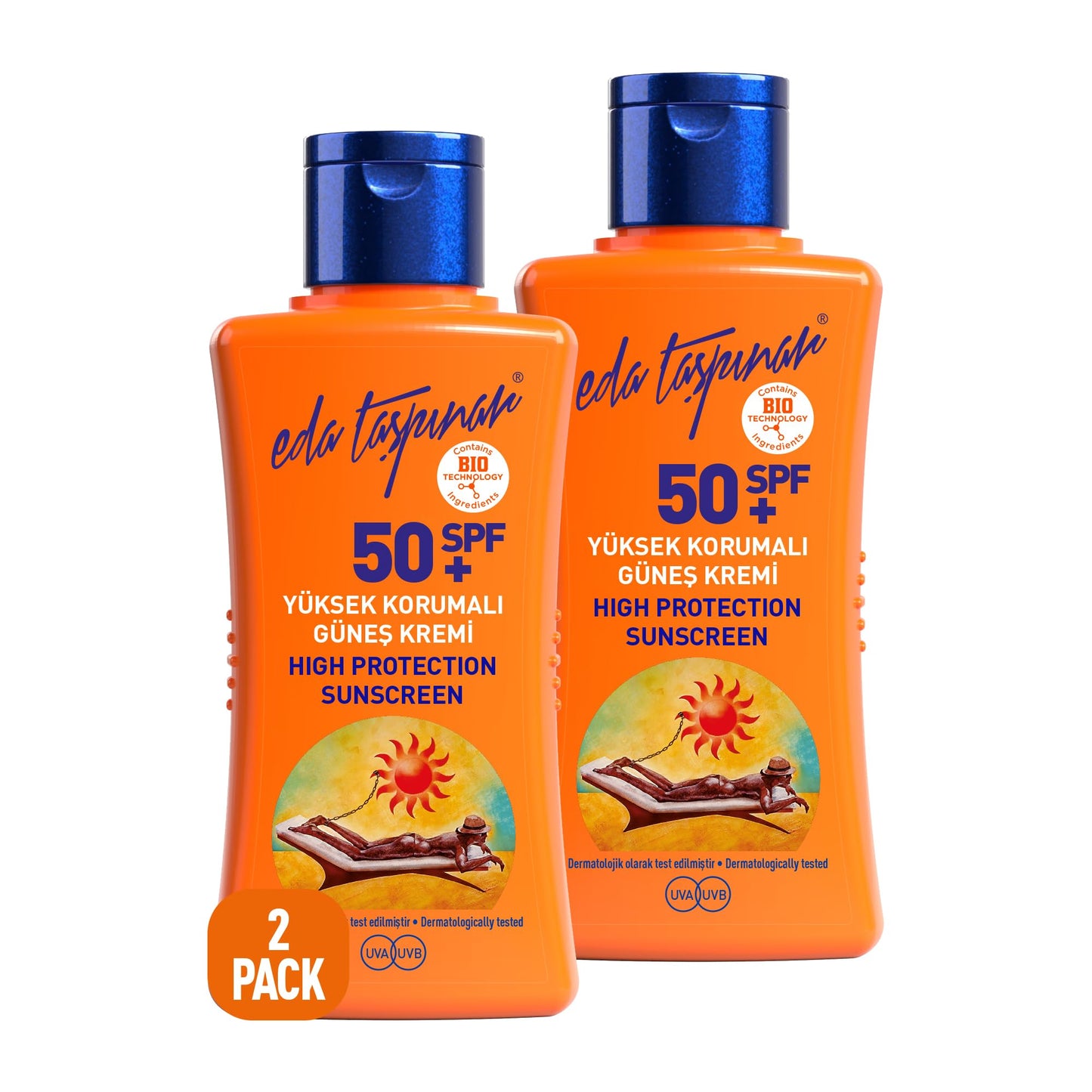 Eda Taspinar Travel Size SPF 50+ Sunscreen Lotion | Broad Spectrum UVA/UVB Face & Body Sunscreen | Moisturizing Vitamin E Formula for Sensitive Skin | Sun Tan Lotion | (50 ml/1.7 fl oz) 2 Pack