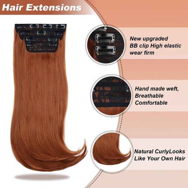 FREEMEIGE Copper Red Hair Extensions Clip in Hair Extensions for Women Long Layered Hair Extensions Straight Synthetic Clip in Extensions Long Wavy Extension Daily Use 20 Inch
