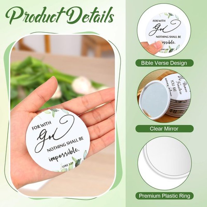 GlikCeil 36 Pcs Mini Christian Compact Mirror Bulk Inspirational Bible Verse Pocket Mirrors Portable Circle Makeup Mirror Thank You Gifts for Women Girl Volunteer Employee Church Sunday School Student