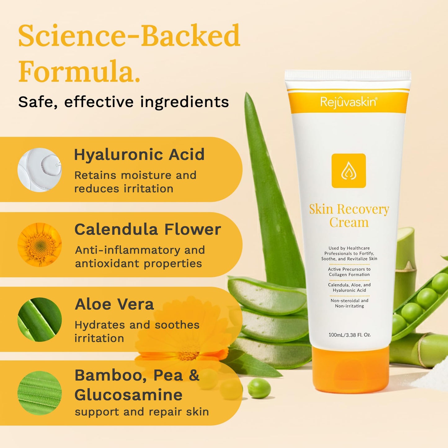 Rejuvaskin Skin Recovery Cream with Aloe Vera, Eczema Relief Cream for Dry, Itchy & Sensitive Skin, Hydrating & Cooling Moisturizer, Radiation Relief Cream, 100 ml - Pack of 10