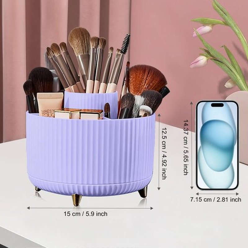 Diesisa Makeup Brush Holder Organizer,360° Rotating Makeup Brush Organizer,5 Slot Make up Brushes Cup for Cosmetics, Nail Polish, Art Supply, Bathroom Vanity Desktop Organizer - Purple