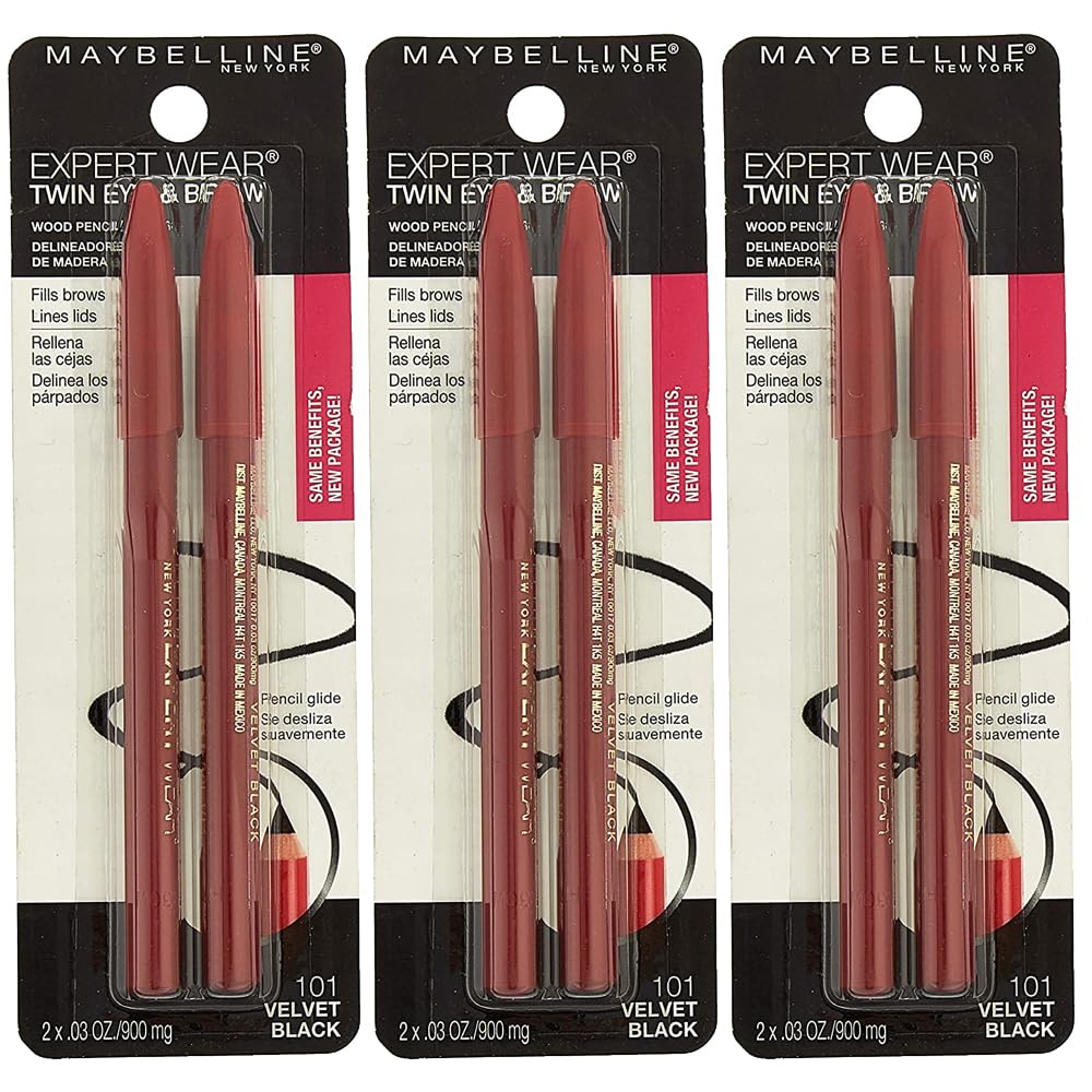 Maybelline Expert Eyes Twin Brow & Eye Pencil, Dark Brown [102], 0.06 oz (Pack of 6)
