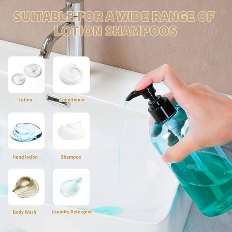 Bynccea 4 Pack Empty Plastic Pump Bottles Dispenser 16 oz / 500 ml Refillable Shampoo Bottles with Pumps Cylinder Shampoo Lotion Hand Pump Bottle Liquid Container for Bathroom Shampoo and Body Wash