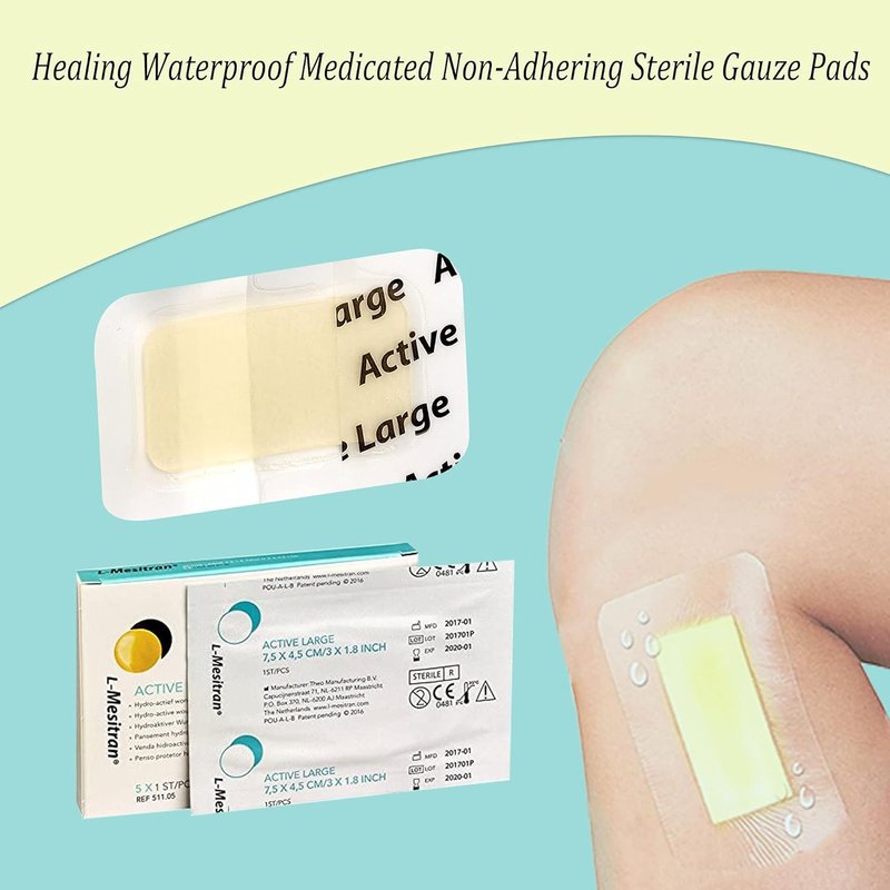 L-Mesitran Medical Grade Honey Bandages - Waterproof Sterile Gauze Pads for Wound Healing | 5 Pack, 30% Honey