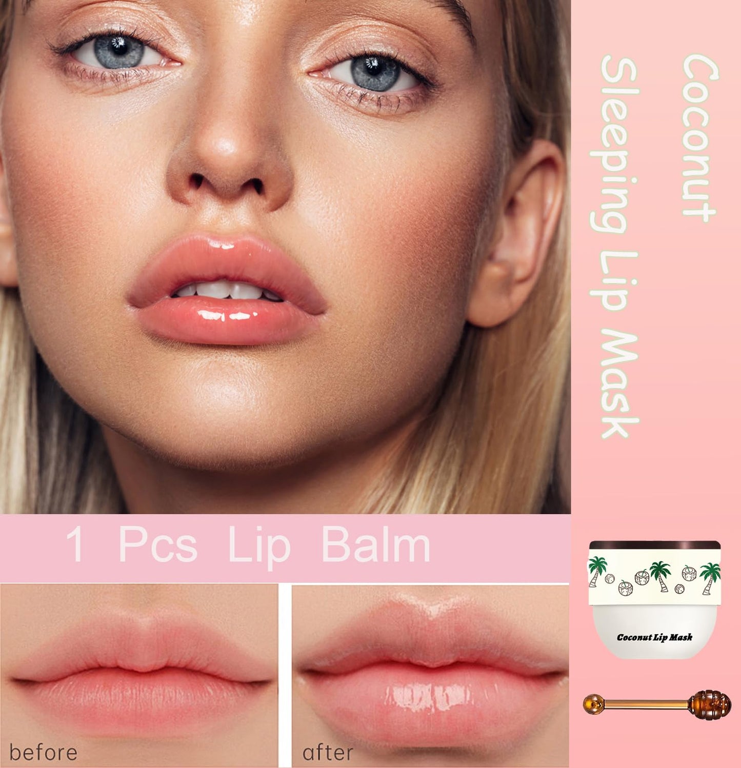 TIRDET 1 PCS Bee Lip Balm Honey Pot, Exfoliating Coconut Sleeping Lip Mask Overnight with Sticks, Prevention Dry Hydrating and Crack Scrubs