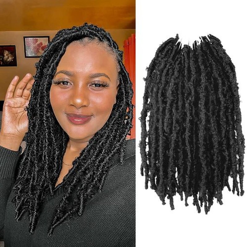NISEYO NU Short Pre-looped Butterfly Locs Crochet Hair 12 Inch 8 Packs Light Weight & Soft Distressed Locs,2#(Off Black)