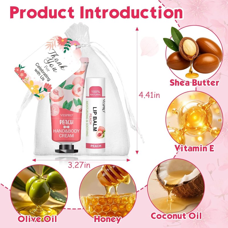 Hand Cream and Lip Balm Set - 10 Pack Gift Set for Moms, Teachers, Nurses | Includes Thank You Cards & Organza Bags