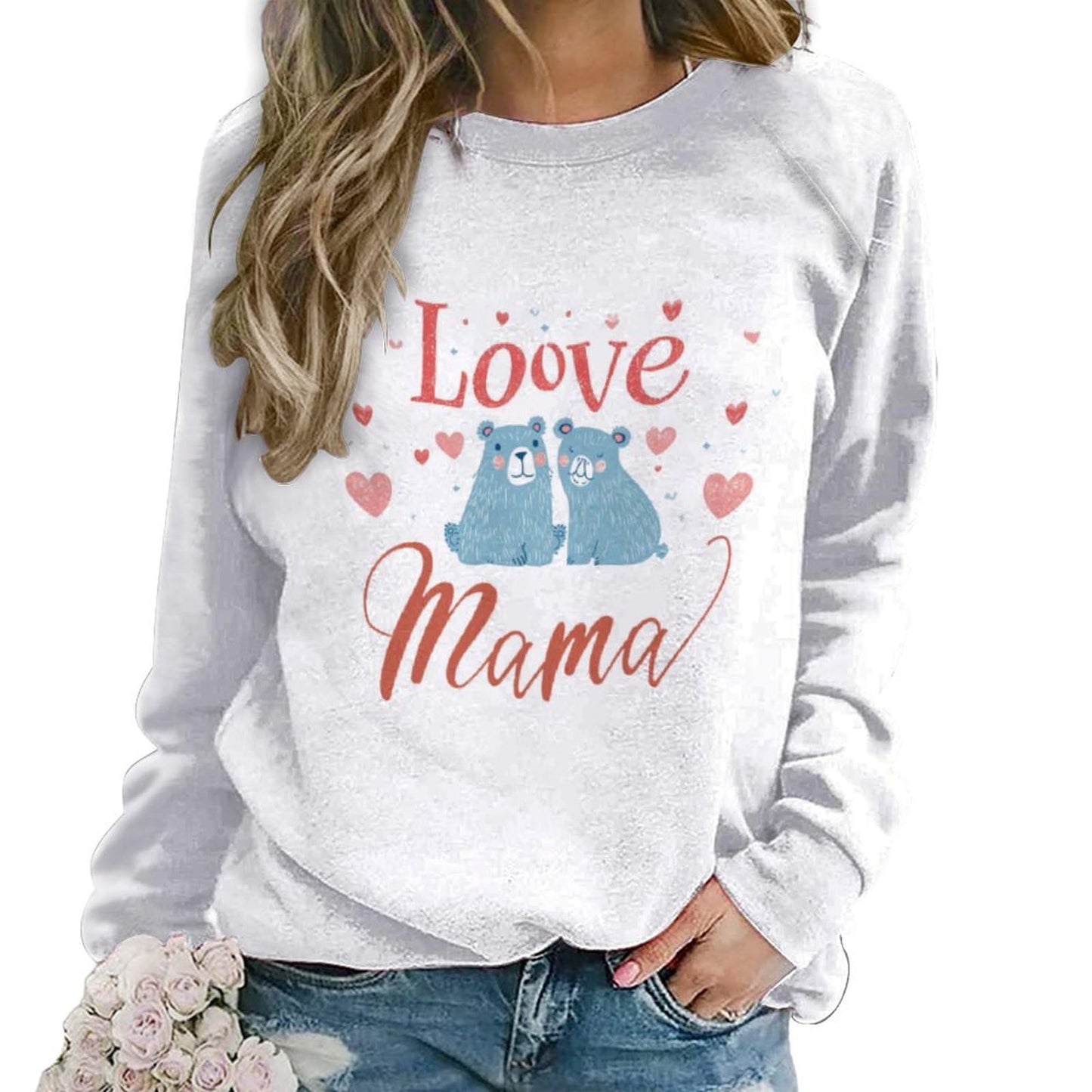 MARSVOVO Mama Sweatshirt White Bear Pattern Cute Mom Pullover Round Neck Casual Long Sleeve Linen Baggy Oversized Fall Graphic Sweatshirts For Women,XL