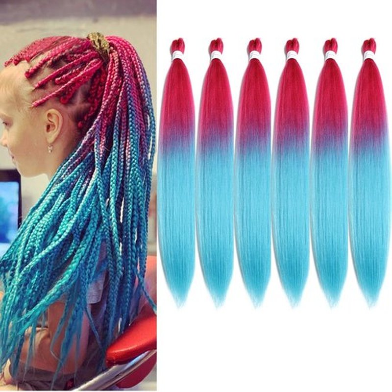 BALINGHAIR Pre-Stretched Braiding Hair Extensions High Temperature Braids Hair 28 Inch Ombre Pink to Lake Blue(B41-6Packs)