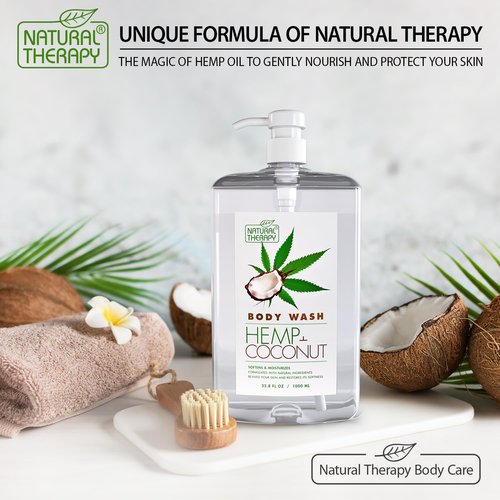 Natural Therapy Body Wash for Women and Men with Hemp & Coconut Oils - Shower Gel Cleanses and Moisturizing Skin - With Pure Dead Sea Minerals Nourish for Body - Pack of 2 (67.6 fl.oz)