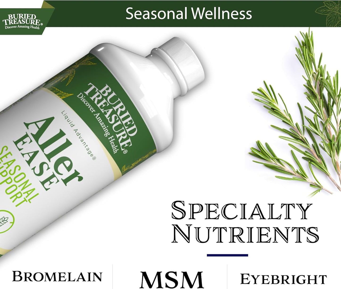 Buried Treasures Aller Ease - 16 fl oz. Liquid Supplement w/ Quercetin, Bromelain, Mullein, Supports Immune, Sinus Comfort, Non-Drowsy Herbal Formula