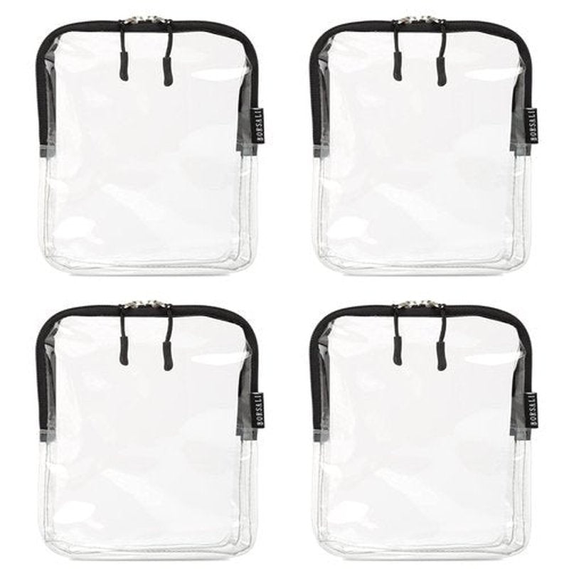 BORSALI Quart Size Bag TSA-Approved for Carry On Travel - One (1) Quart Clear Toiletires, Cosmetic and 3-1-1 Liquids Toiletry Bag - 4 Pack