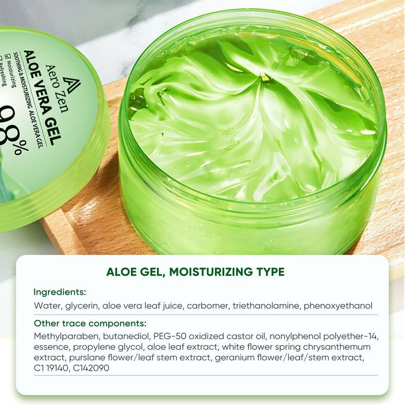 Aero Zen Organic Aloe Vera Gel for Face Made within 12 Hours of Harvest, 98% Pure Aloe Vera Gel for Skin, Scalp, & Hair, Soothing Aloe Face Moisturizer, Multipurpose Skin Care（20oz）