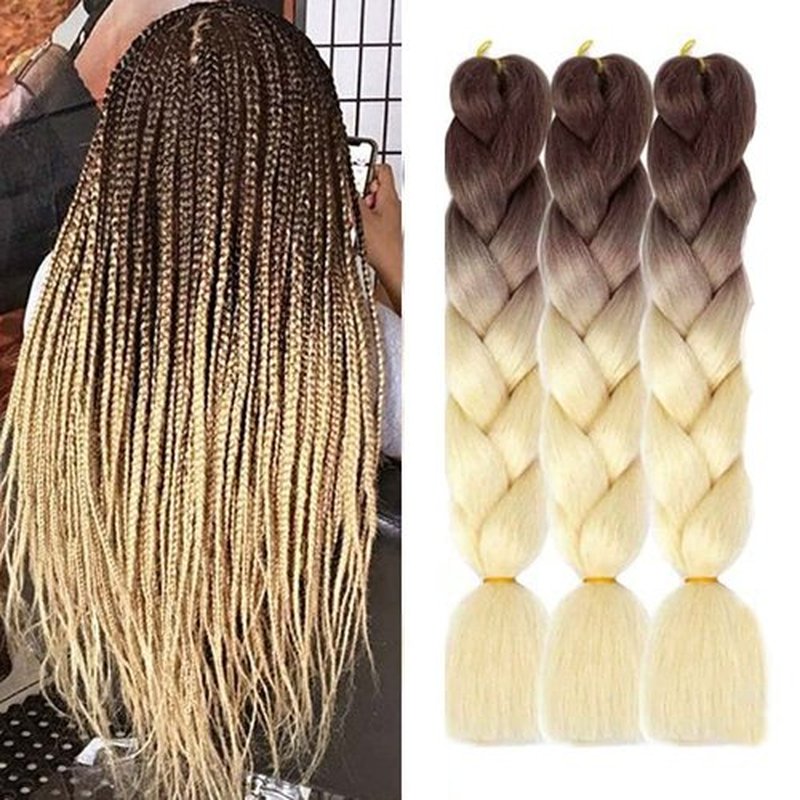 Jumbo Braiding Hair Fiber Silky Colorful Twist Braiding Hair 3pcs Brown to Blonde Colors Extensions Synthetic Hair Brown to Blonde Synthetic Fiber Soft Healthy (24 Inch 3pcs)