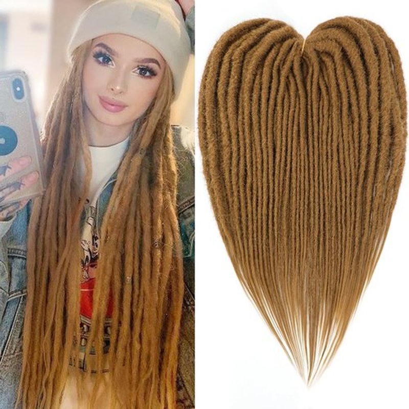 Aguacor Straight Dreadlocks Synthetic Double Ended Dreadlock Extensions 24inches 5 Strands Width 1.2cm Soft Light Brown DE Dreadlock Extensions for Women (5 Strands, 27#)