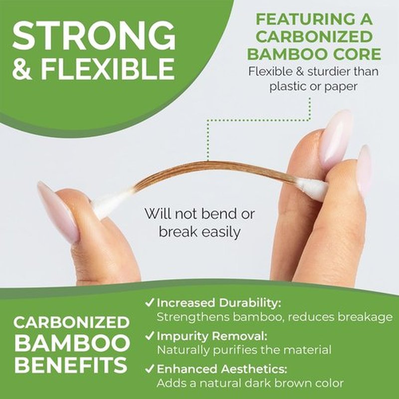 Beautiful Mind Bamboo Cotton Swabs for Ears – 500 Pack – Carbonized Bamboo Ear Swabs for Durability with Long Qtips – Eco-Friendly, Biodegradable & Vegan – 100% Organic Cotton Swabs for Makeup