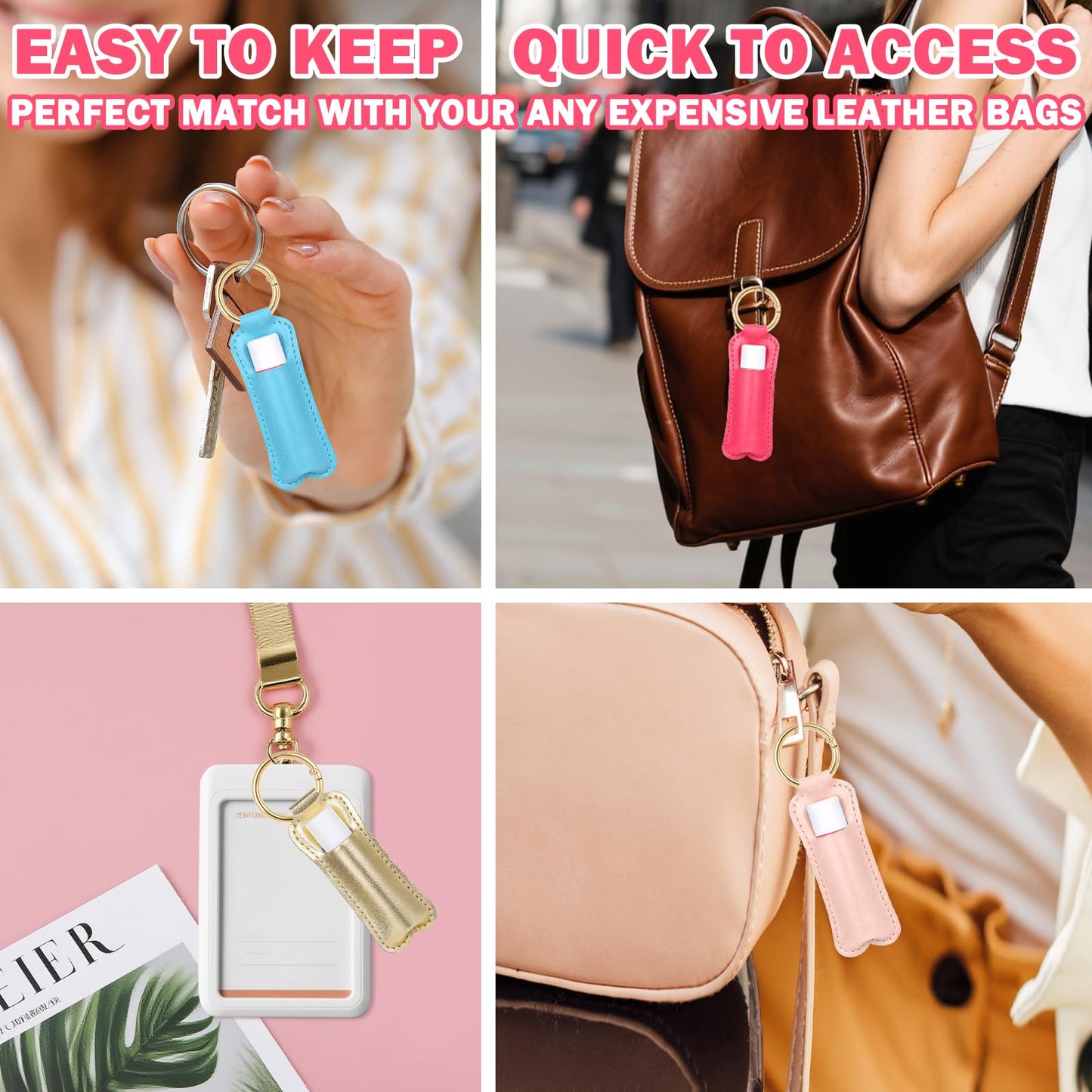 WK IEASON Lip Balm Holder Keychain Clip On PU Leather Lipstick Sleeve Pouch Lip Gloss Holder Lip Balm Sleeve Holder Keychain 3PCS（Matte Black）