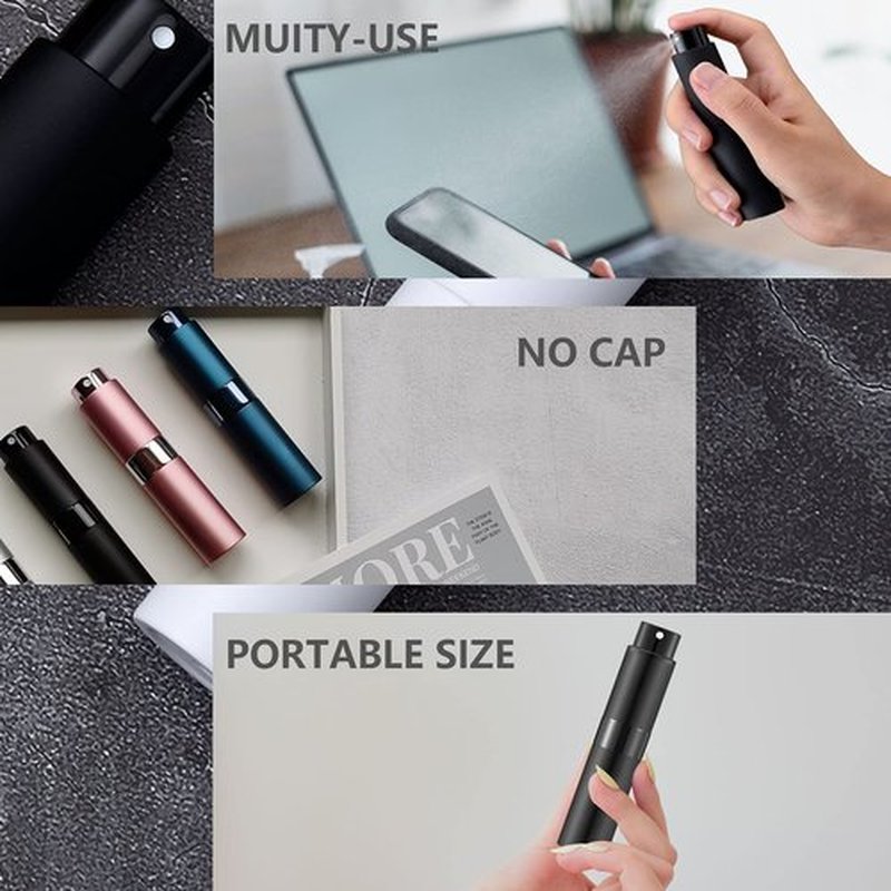 Lil Ray 8ml Portable Mini Perfume Atomizer(4 PCS)，Refillable Empty Small Spray Bottle for Travel, Twist Tpye Pocket Cologne Sprayer (Silver)