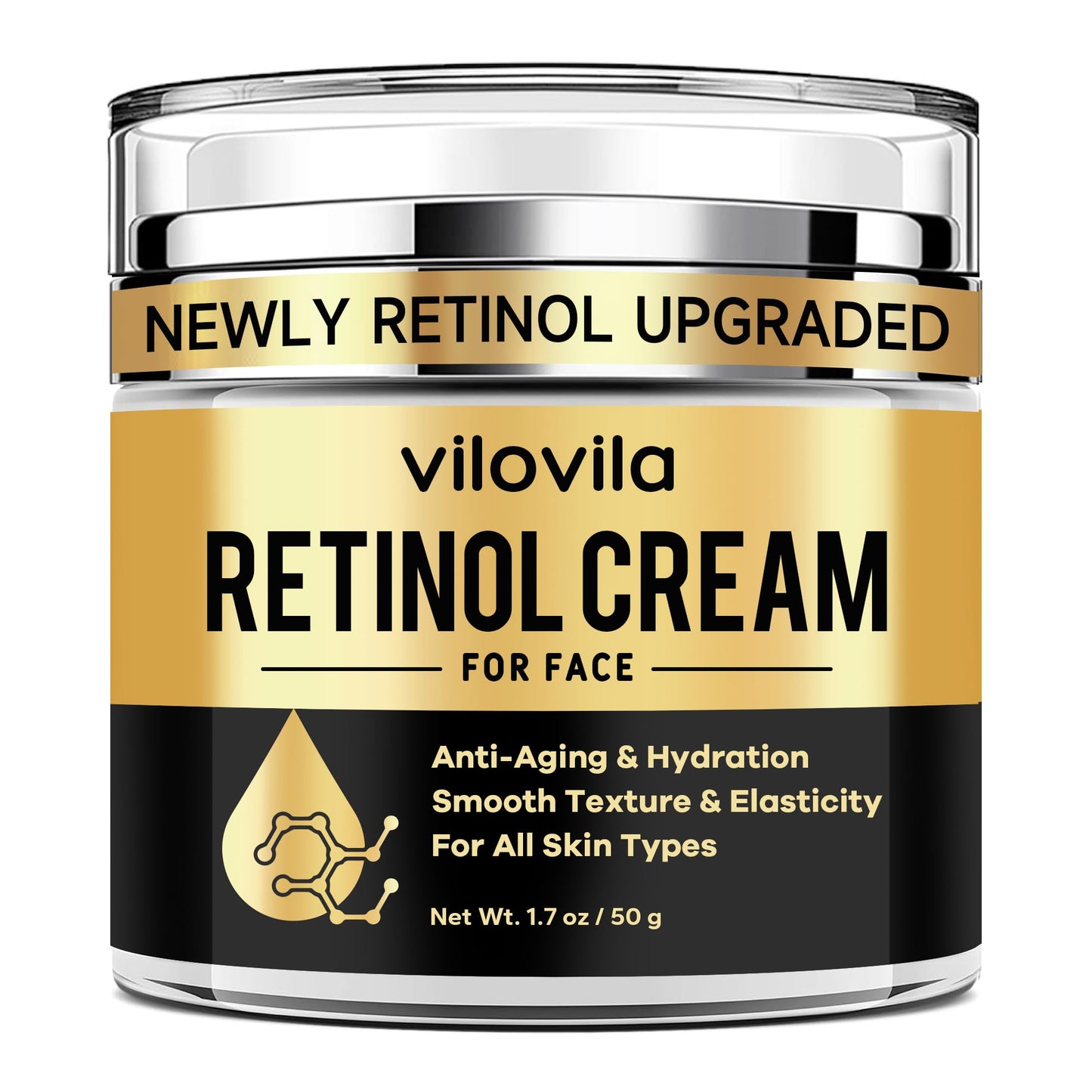 ViloVila Retinol Cream For Face (1.7 Oz), Retinoids For Facial, Anti Aging Face Cream with Retinol & Hyaluronic Acid, Day & Night Facial Moisturizer for Women & Men, Hydrating Creams for Fine Lines