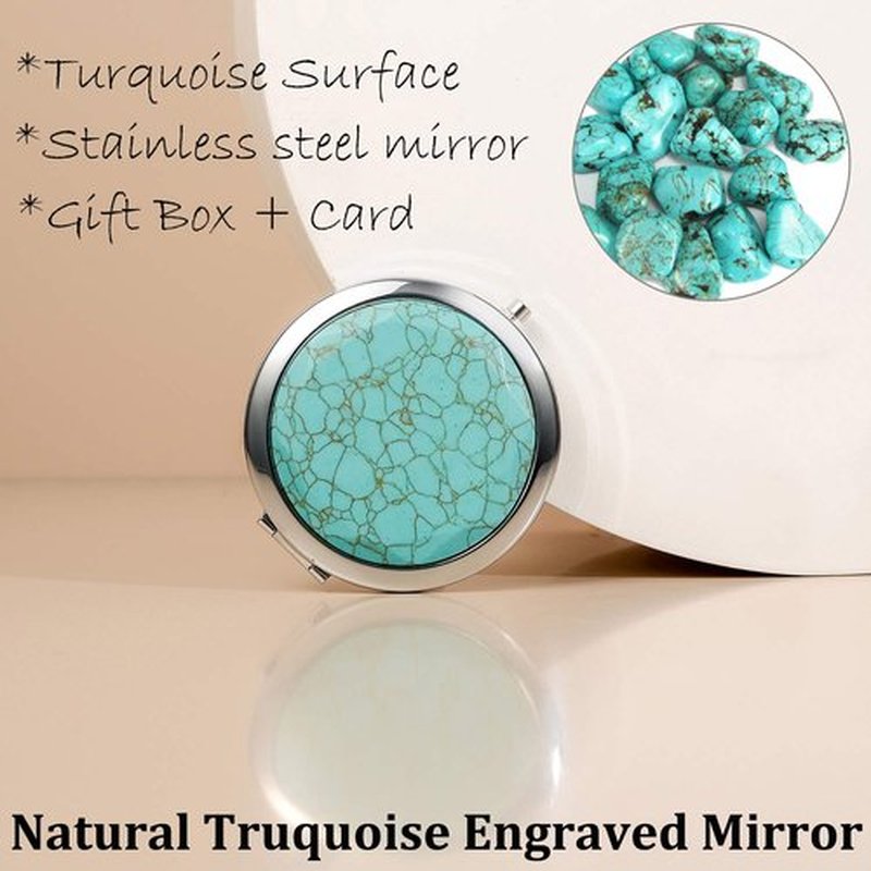 Daughter Gifts from Mom and Dad,Sweet Birthday Gift for Daughter Teen Girls Keepsake,Unique Engraved Natural Turquoise Compact Mirror