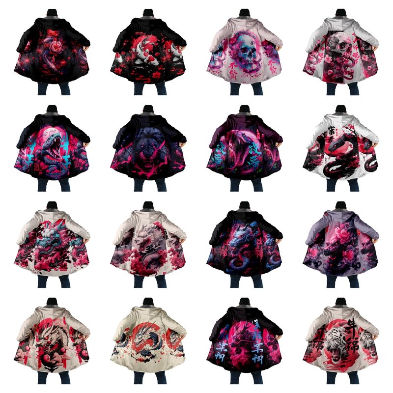 domirica Oni Demon Mask Hoodie Japanese Style Retro Y2K Oni Demon Mask Graphic Long Sleeve Winter Warm Zip UpHooded Long Sweatshirt Fleece Sherpa Lined Novelty Big And Tall Heavyweight Jacket,2XL