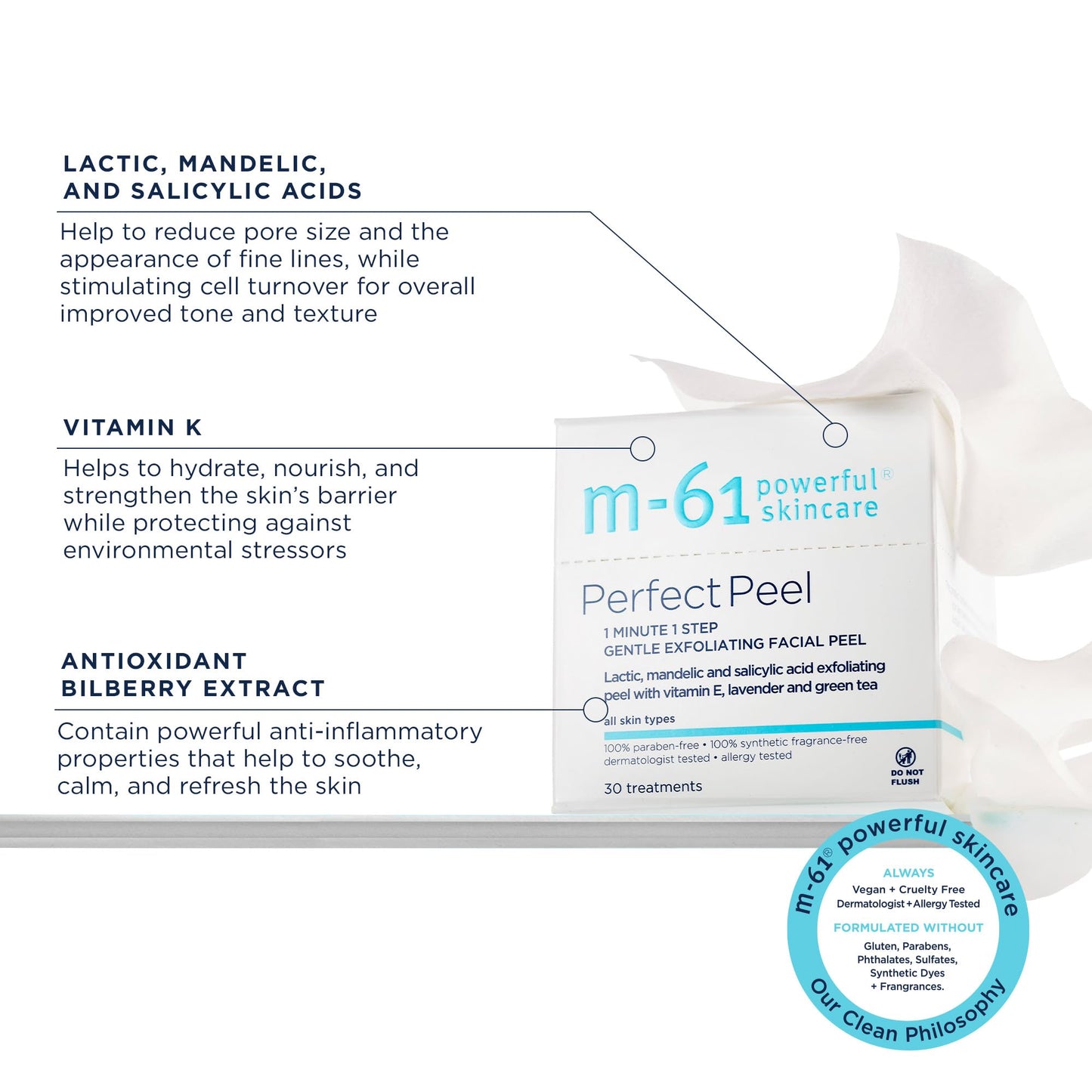 M-61 Perfect Peel Gentle Exfoliating Facial Peel, 30 Treatments