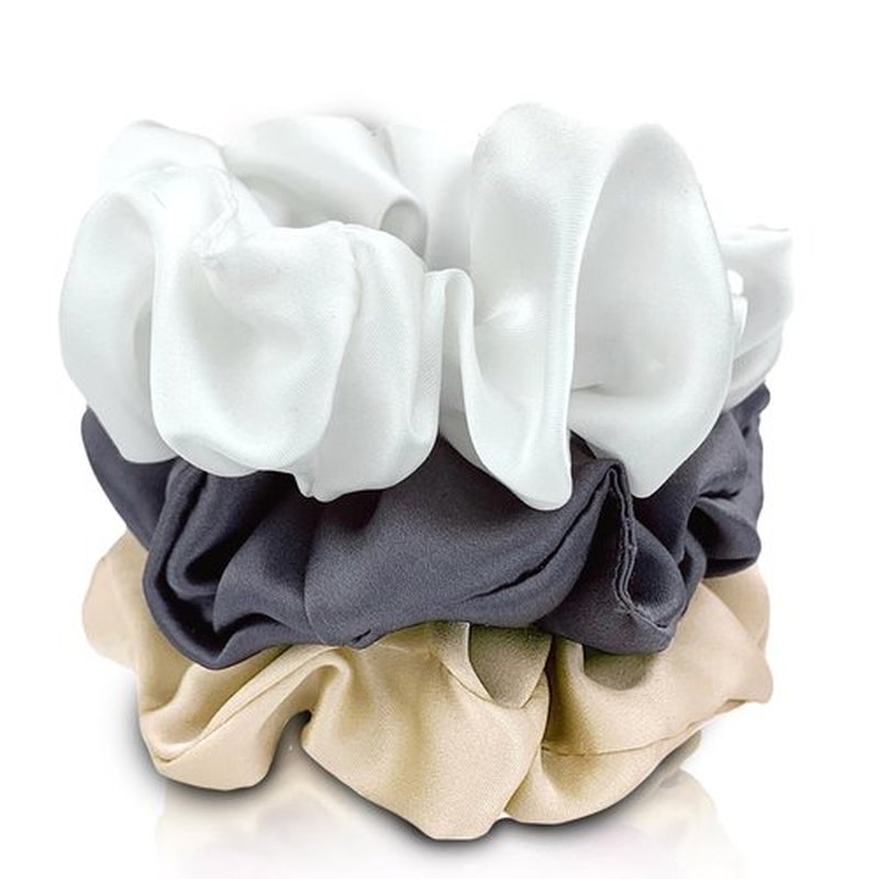 Celestial Silk Mulberry Silk Scrunchies for Hair (Taupe, Charcoal, White)