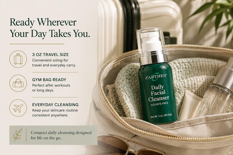 EARTHEN Daily Facial Cleanser Sulfate Free Face Wash for Women & Men, Gentle Vegan Facial Cleanser for Sensitive Skin, Removes Makeup, Oil & Dirt Without Over Drying, Daily AM PM Skincare, 3 oz