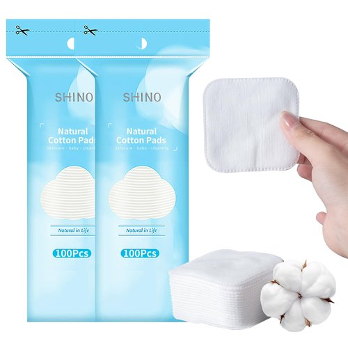 SHINO Natural Square Cotton Pads, 200 Ps Biodegradable Pads, Makeup Remover Pads for Sensitive Skin - Beauty, Personal Care, Baby Care & Daily Cosmetics (Pack of 2）