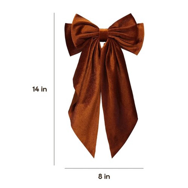 2pc Burnt Orange Velvet Ribbon Hair Bows for Women Girls Oversized Bow-knot French Barrette Hair Clips with Long Tail Hair Clamp Fall Winter Early Spring Hair Styling Accessories