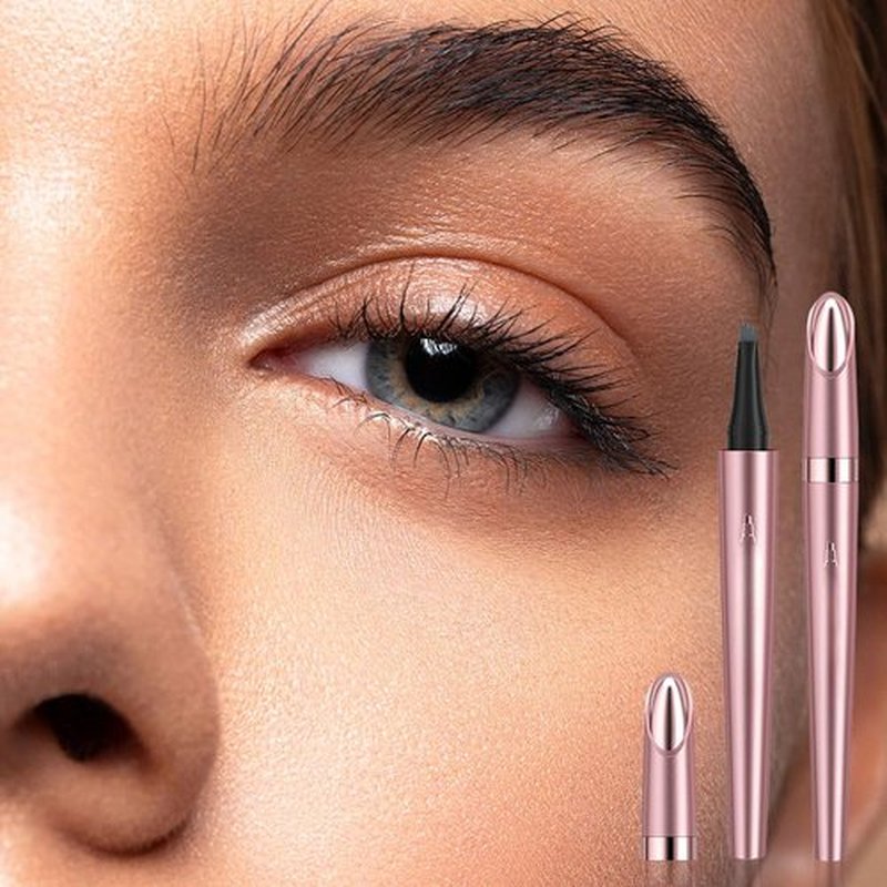 Waterproof Eyebrow Pencil, 2PCS 4-Tip Eyebrow Pencil Makeup Fine Stroke Magic Eyebrow Pencil, 3D Microblading Eyebrow Pen Eye Brown Makeup Long-Lasting Eyebrow Pencil Stay on All Day (Gray)