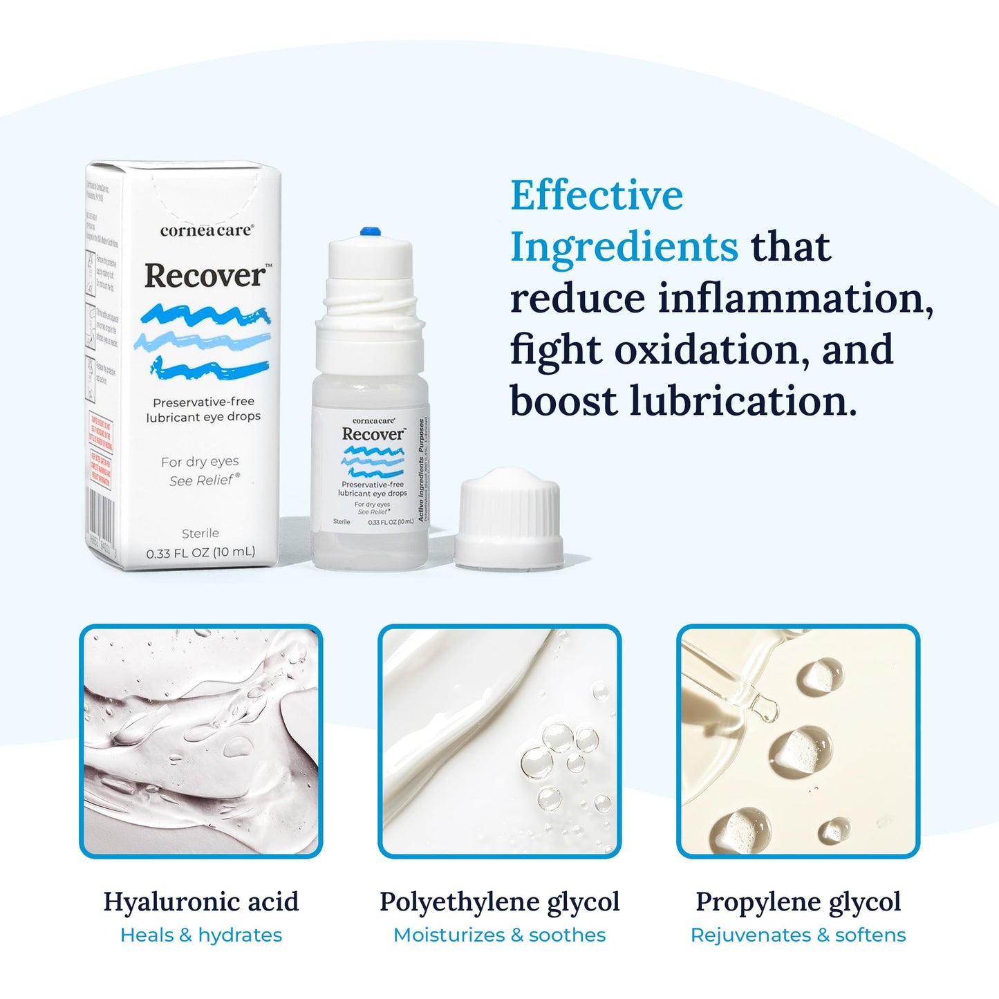CorneaCare Recover: Eye Drops | Preservative Free Artificial Tears | Hydrating Eye Drops for Dry Eye Relief & Redness | Multi-dose Bottle (300 Drops)