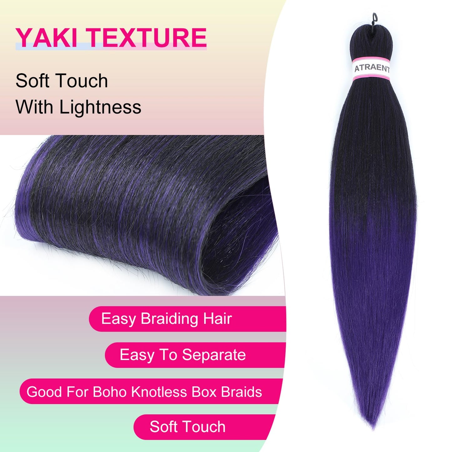 ATRAENTE Braiding Hair Pre Stretched,18 Inch 8 Packs Ombre Braiding Hair for Boho Box Braids Yaki Texture Hot Water Setting Soft And Light
