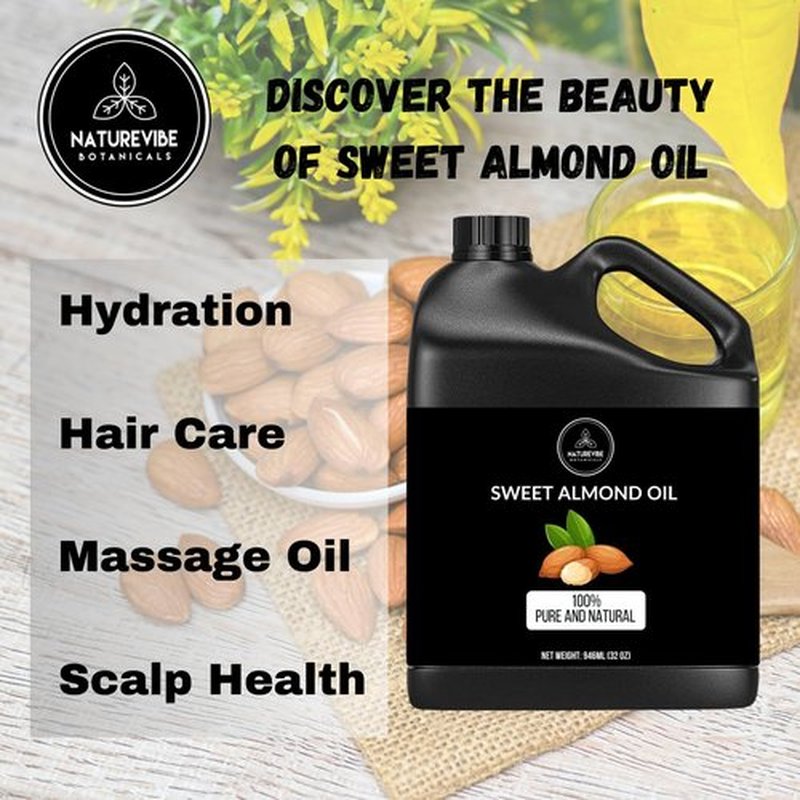 Naturevibe Botanicals Sweet Almond Oil 32 Ounces | 100% Pure and Natural | Great for Skin Care and Hair Care