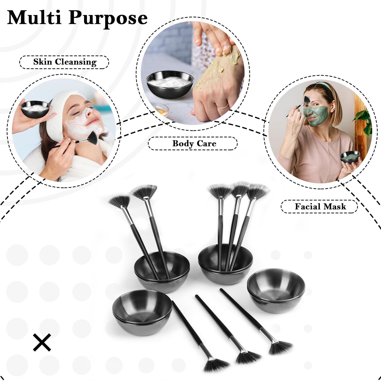 16 Pcs Gold Facial Bowl and Brush Set 8 Facial Fan Brushes Esthetician 8 Gold Facial Mixing Bowls Esthetician Stainless Steel Mixing Bowls Face Mask Brush for Mud Cream Spa Salon Women