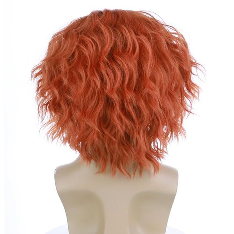 BERON Orange Mens Short Wig Curly Costumes Hair Wigs for Boys Heat Resistant Synthetic Cosplay Party Wigs
