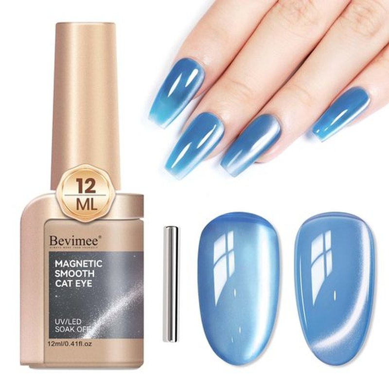 Bevimee Moonlight Cat Eye Gel Nail Polish 12ML Blue Glitter Magnetic Gel Polish Velvet Ceramic Effect Crystal Shimmer Cateye Gel Soak Off UV Gel Nail polish Nail Art Manicure Salon At Home 1Pc