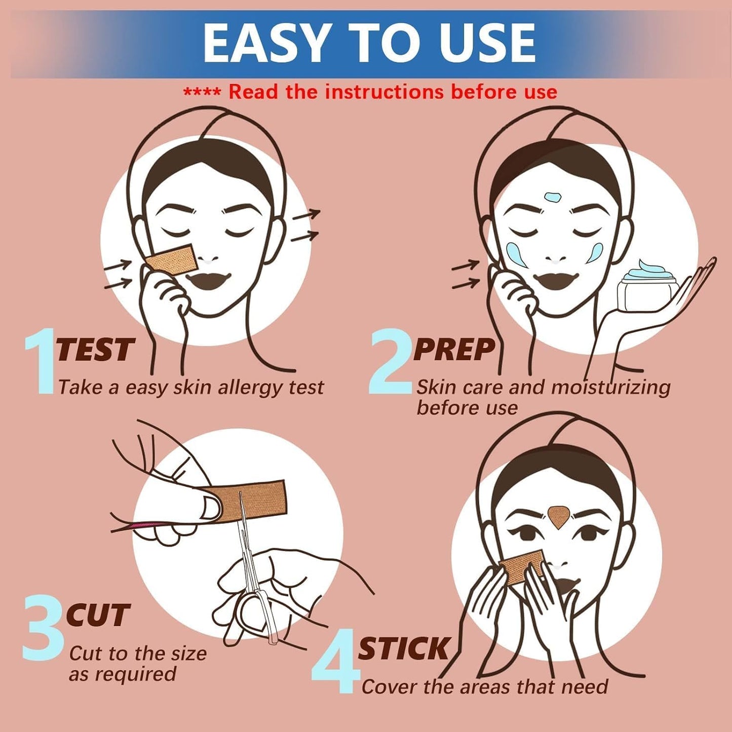 Sfuchin Facial Patches - Wrinkle Patches - Wrinkle Tape - Face Lifting Tape - Non-Invasive Wrinkle Remover - Multifunctional High Elasticity Wrinkle Forehead Eyes Face (Beige-2.5cm)