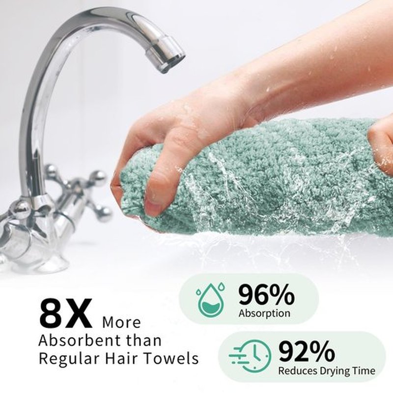 my novel things 2 Pack Extra Large Microfiber Hair Towel, 37.4" x 26.4" Hair Towel wrap for Women, Super Absorbent & Quick Dry Hair Towel, Hair Towel Wrap with Elastic Strap for Curly Hair (Green)