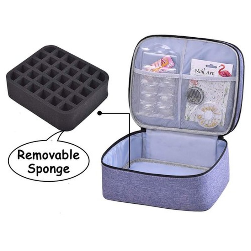 LYFFXYH Nail Polish Carrying Case -Holds 30 bottles(15ml-0.5fl.oz)，Nail Polish Bag organizer, Double-layer Storage Bag for Nail Polish and Manicure Set, Cosmetic Travel Cases(Blue-Purple)