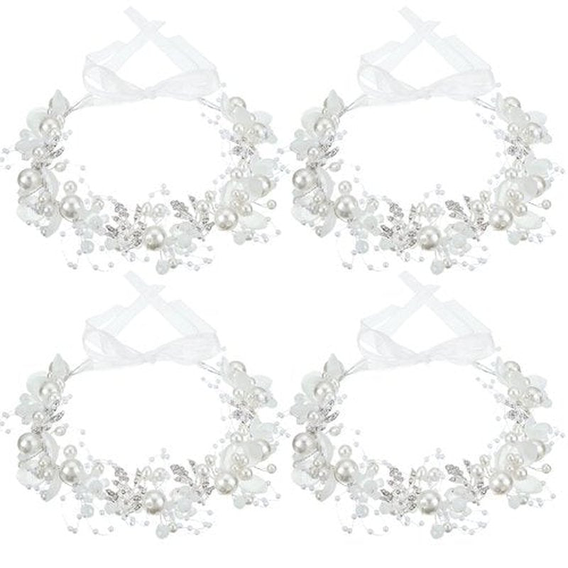 4 Pcs Flower Girl Headband Wedding Pearl Headband Crystal Rhinestone Flower Crown Bridal Flower Girl Hair Accessory for Birthday Party Communion Prom Photography (Silver)