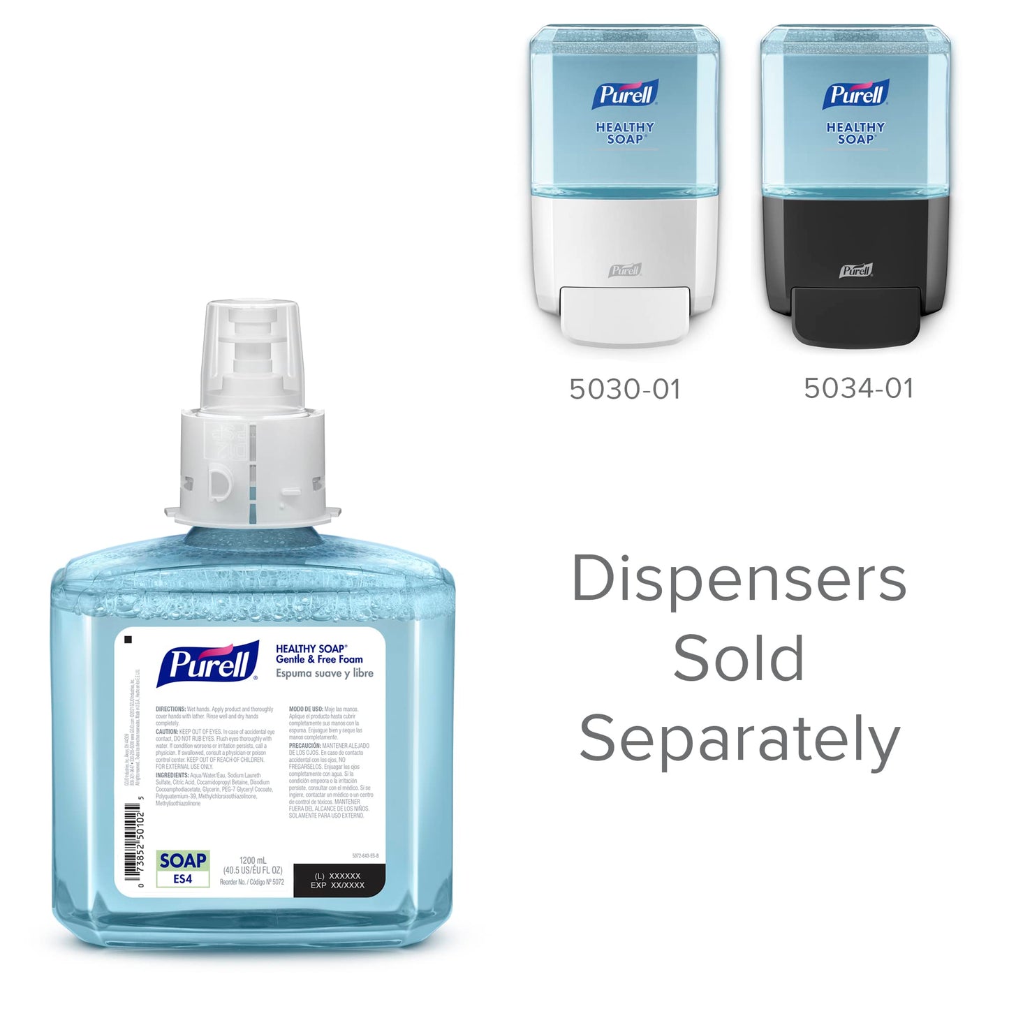 Purell Brand HEALTHY SOAP Gentle & Free Foam,Fragrance Free,1200 mL Hand Soap Refill ES4 Manual-Soap Dispenser - 5072-02 - Manufactured by GOJO,Inc.,(Pack of 4)