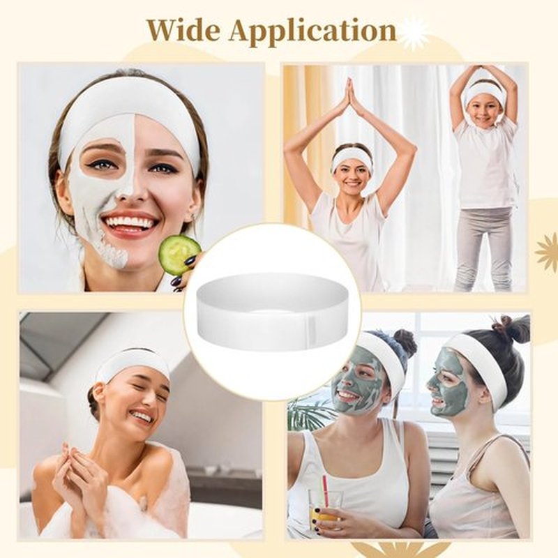 JUSTDOLIFE 50 PCS Disposable Spa Headbands, Elastic Headband Wrap with Adjustable Closure, Stretch Non-Woven Facial Bandeau, Soft Skin Care Essential Headbands with Sticking Fastener