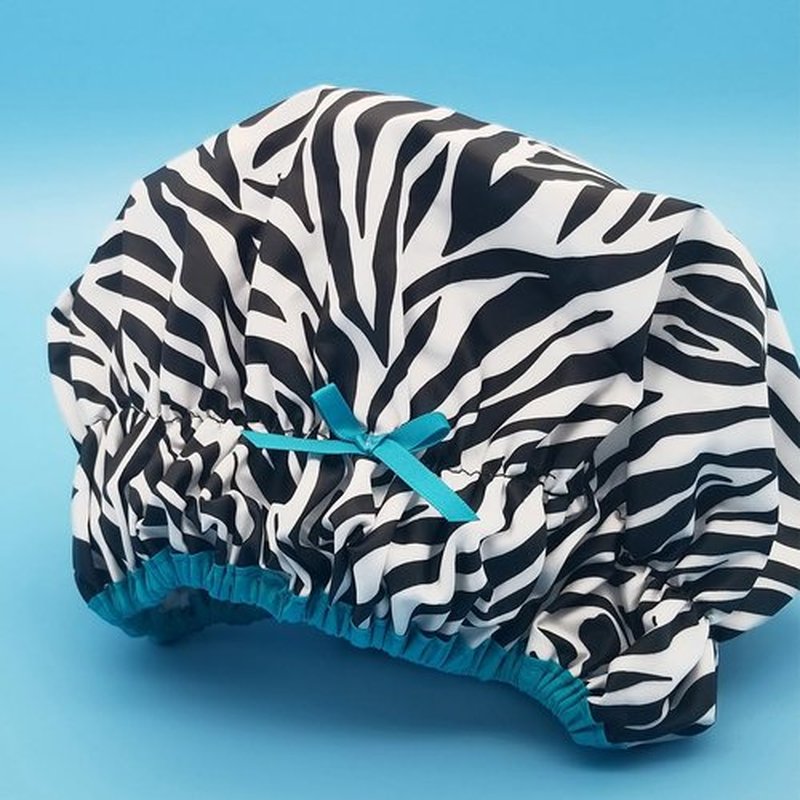Reusable Shower Cap & Bath Cap & Lined, Oversized Waterproof Shower Caps Large Designed for all Hair Lengths with PEVA Lining & Elastic Band Stretch Hem Hair Hat - Fashionista Sassy Stripes